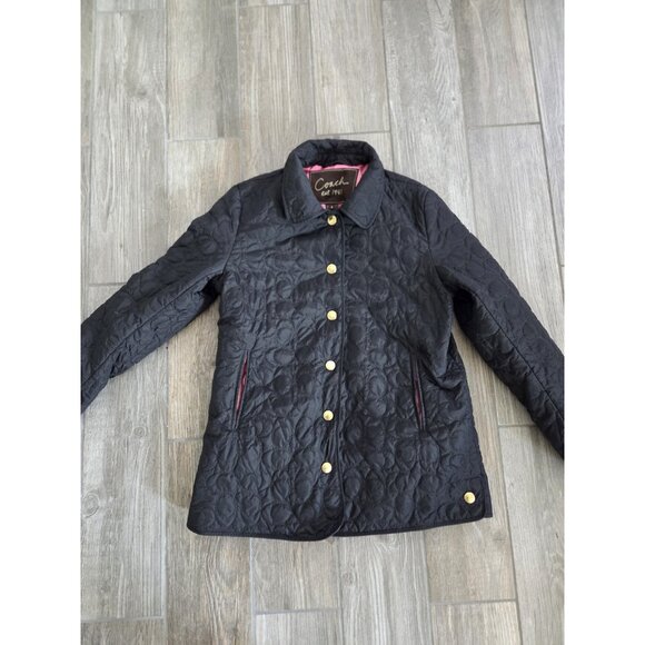 COACH Signature "C" Quilted Logo Monogram Snap Front Jacket Coat Women S - Picture 1 of 11